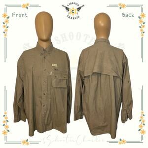 Vintage TAG Safari Travel Clothing Khaki Padded Shooting Long Sleeve Shirt SZ XL